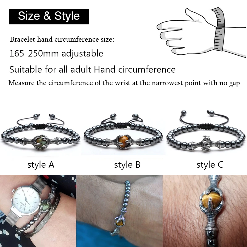 Kaufen Natürliche Stein Armband Männer 6mm Hämatit Perle mit Adler Geflochtenen Seil Einstellbar Mens Armbänder 2019 Homme Mcllroy Männlichen Schmuck