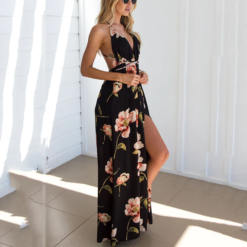 Летнее платье с цветочным принтом Vestidos Mujeres сексуальное длинное длинные