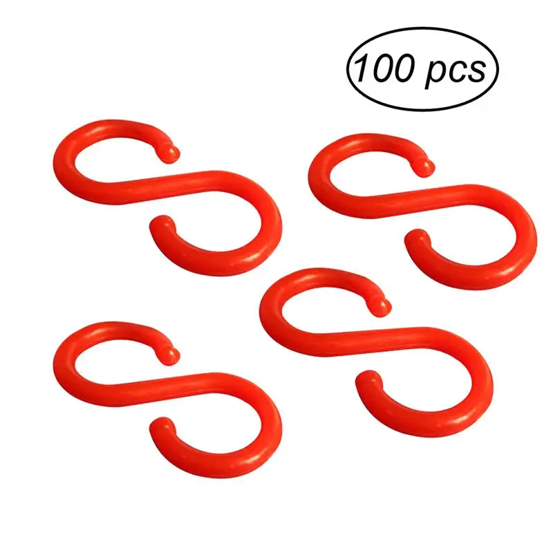 

100 Pcs Plastic S Shaped Hooks Hangers Kitchen Bathroom Spoon Towel Clothes Utensils Retail Store Snack Hanging Storage Racks