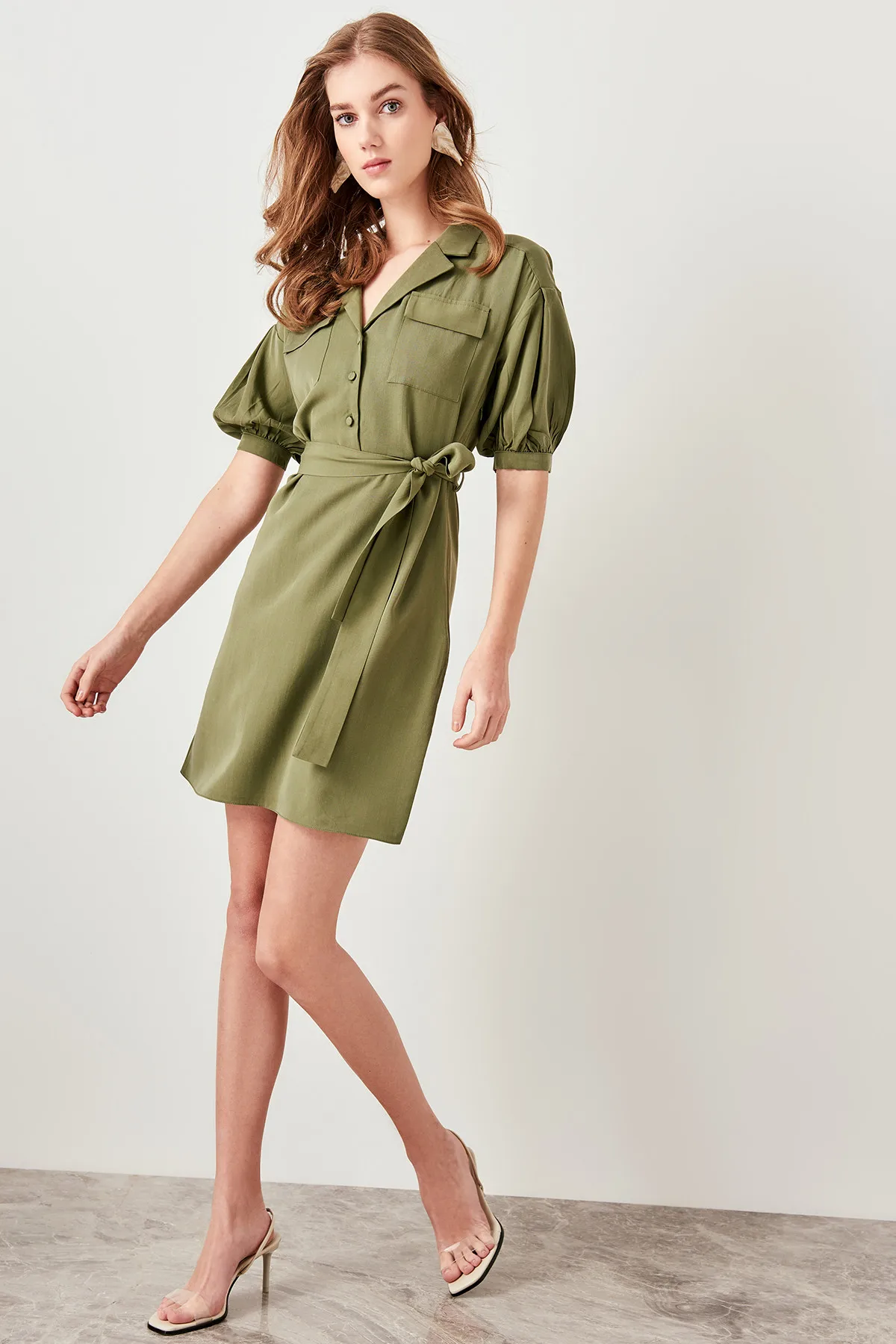 Trendyol Belted Dress Khaki Lyocell TWOSS19BB0209in Dresses from Women