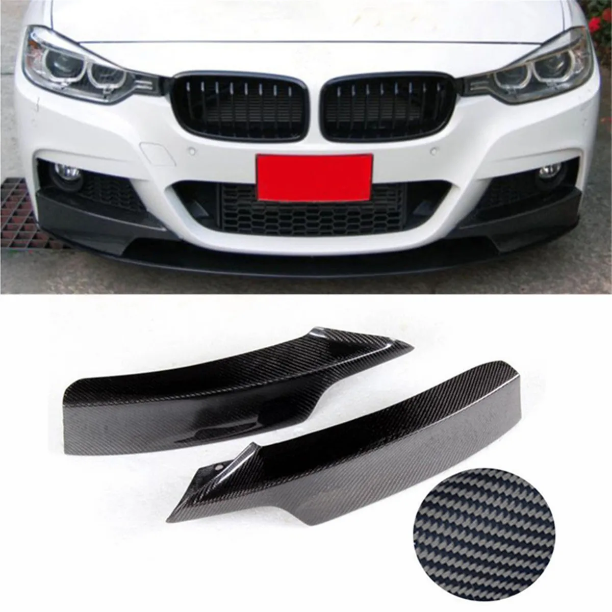 

2Pcs Black Real Carbon Fiber Car Front Bumper Splitter Spoilers for BMW F30 3 Series Sedan Models 2012-2014 With M-Tech Bumpers