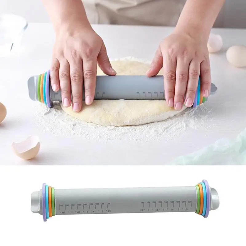

Adjustable Silicone Rolling Pin Dough Roller with Removable Thickness Rings Guides for Baking Dough Pizza Pie Cookies