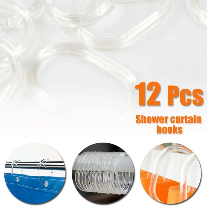 

12Pcs/lot C Type Plastic Shower Curtain Hook Hanger Ring Bath Drape Loop Clip Glide Convenient Replacement Bathroom Accessories