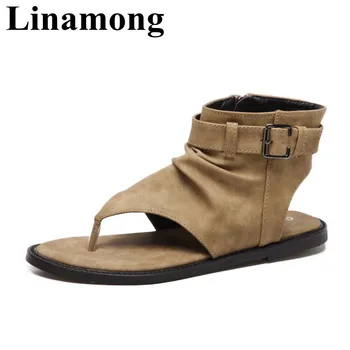 

2019 Romen Style Flat With Open Toe Side Zipper Buckle Strap Two Color Summer Fashion Sample Women Sandals
