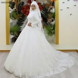 Vestidos De Novia 2019 кружева свадебное платье мусульманское винтажные, с длинными рукавами Высокий воротник Саудовская Аравия на платье невесты