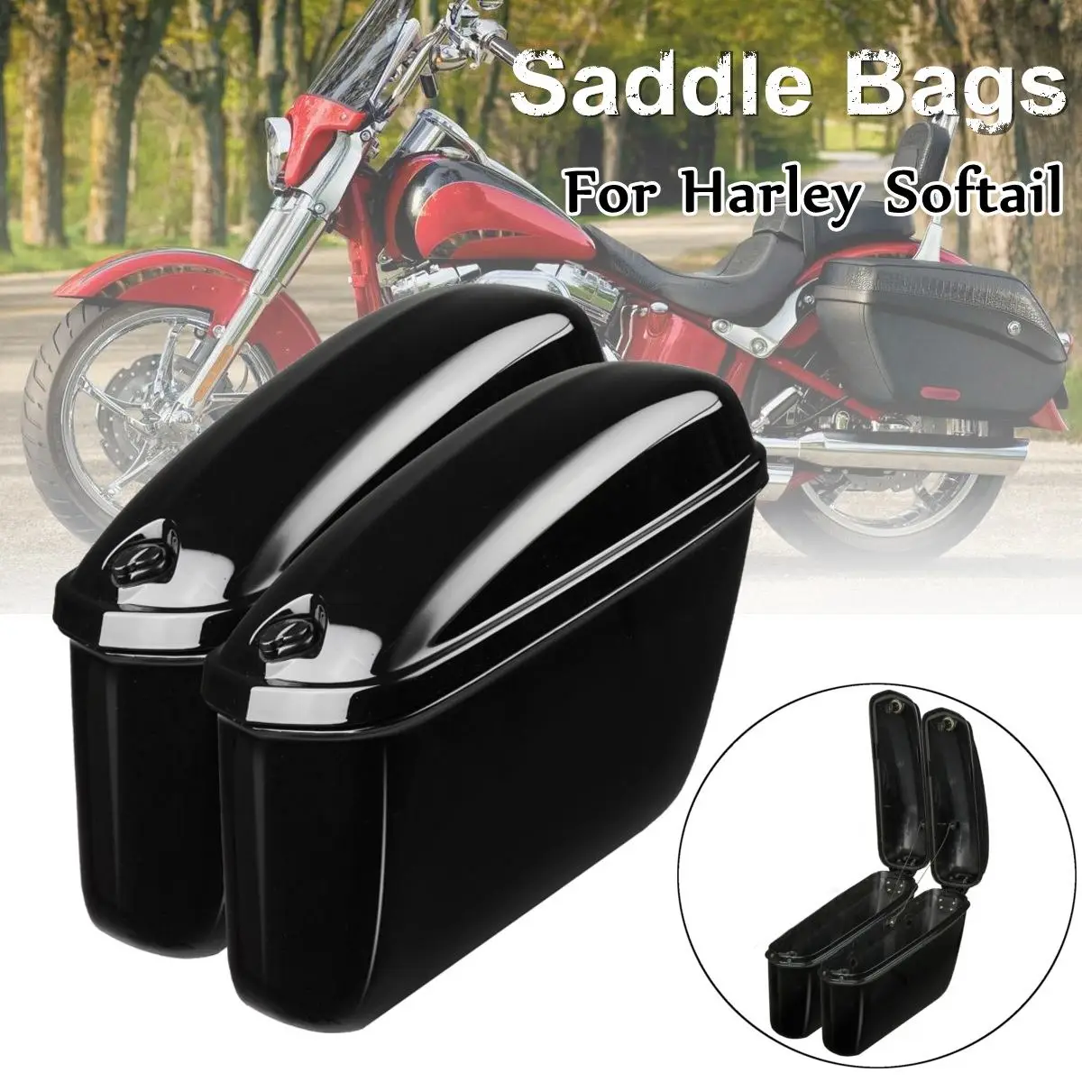 

Pair Motorcycle Saddlebags Trunk Side Luggage Storage Hard Box Tool Pouch for Harley Softail Sportster