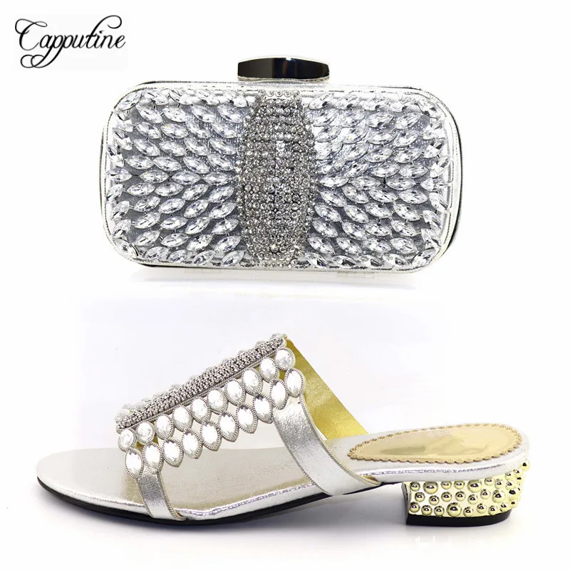 New African Women Shoes And Purse Set Fashion Decorated With Crystal Slipper Shoes And Bag Set For Party On Sale TX-730