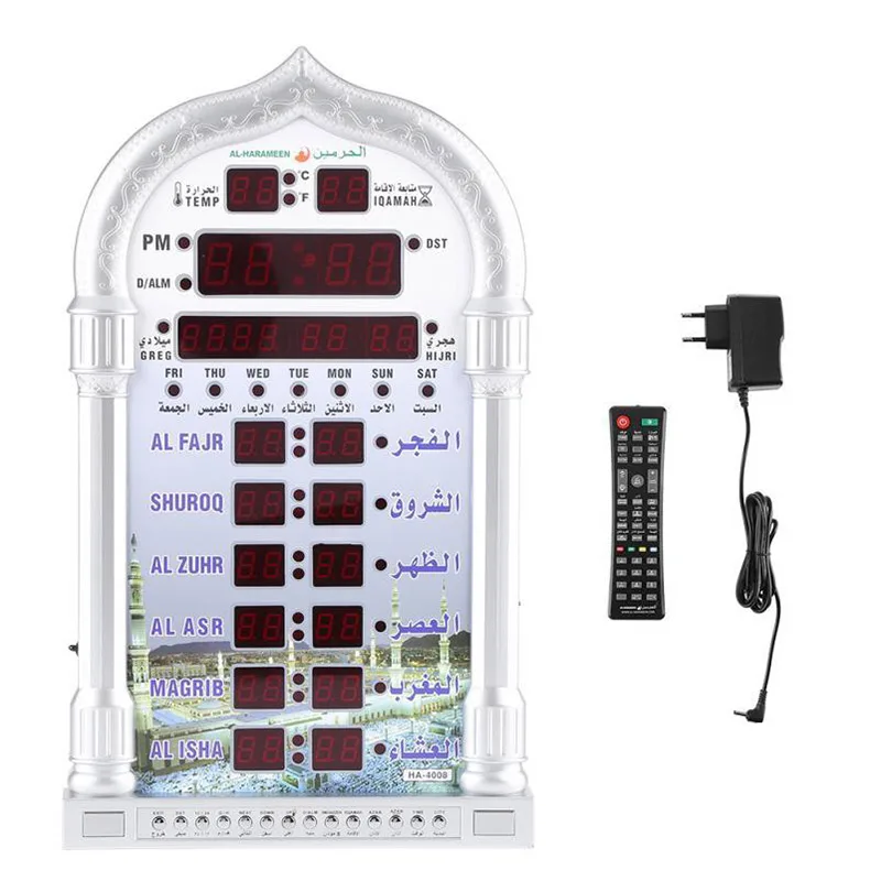 

Muslim Prayer Wall Clock Digital Mosque Azan Calendar Azan Clock Led Prayer Clock Alarm Ramadan Decorative Clock Home Decor
