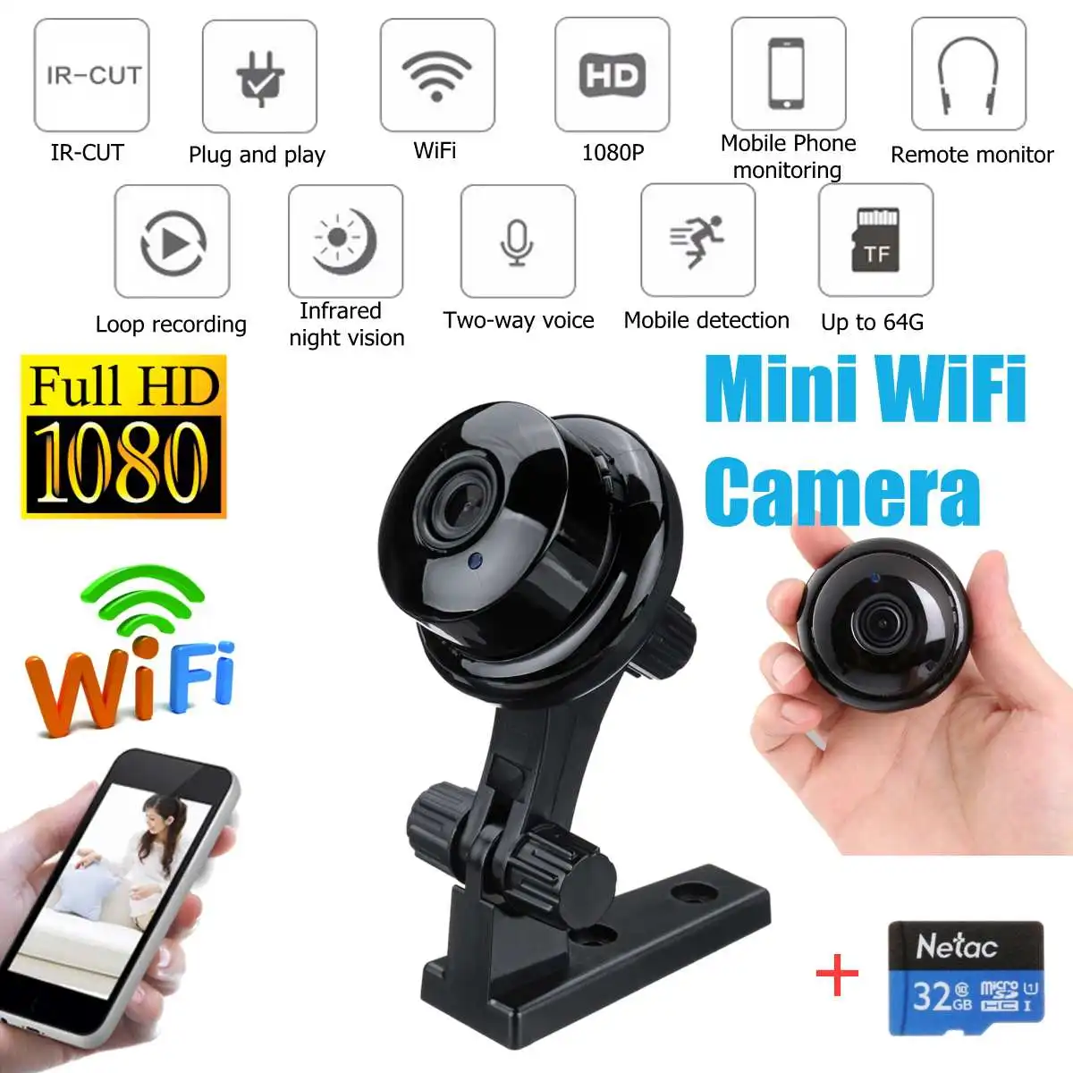 

H6 Mini IP Camera Wireless WiFi HD 1080P 120 degree Home Security Camera Night Vision