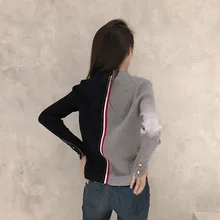 Collision Splice Repair Body Hundred Tie Knitted Cardigan Temperament Aging Sweater Jacket Tide Fashion black Women Sweater