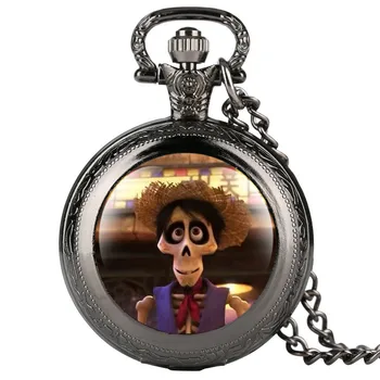 

Clock Fine Chain Pocket Watch for Men Skull Character Pattern Quartz Pocket Watch for Students Arabic Digital Pocket Watches