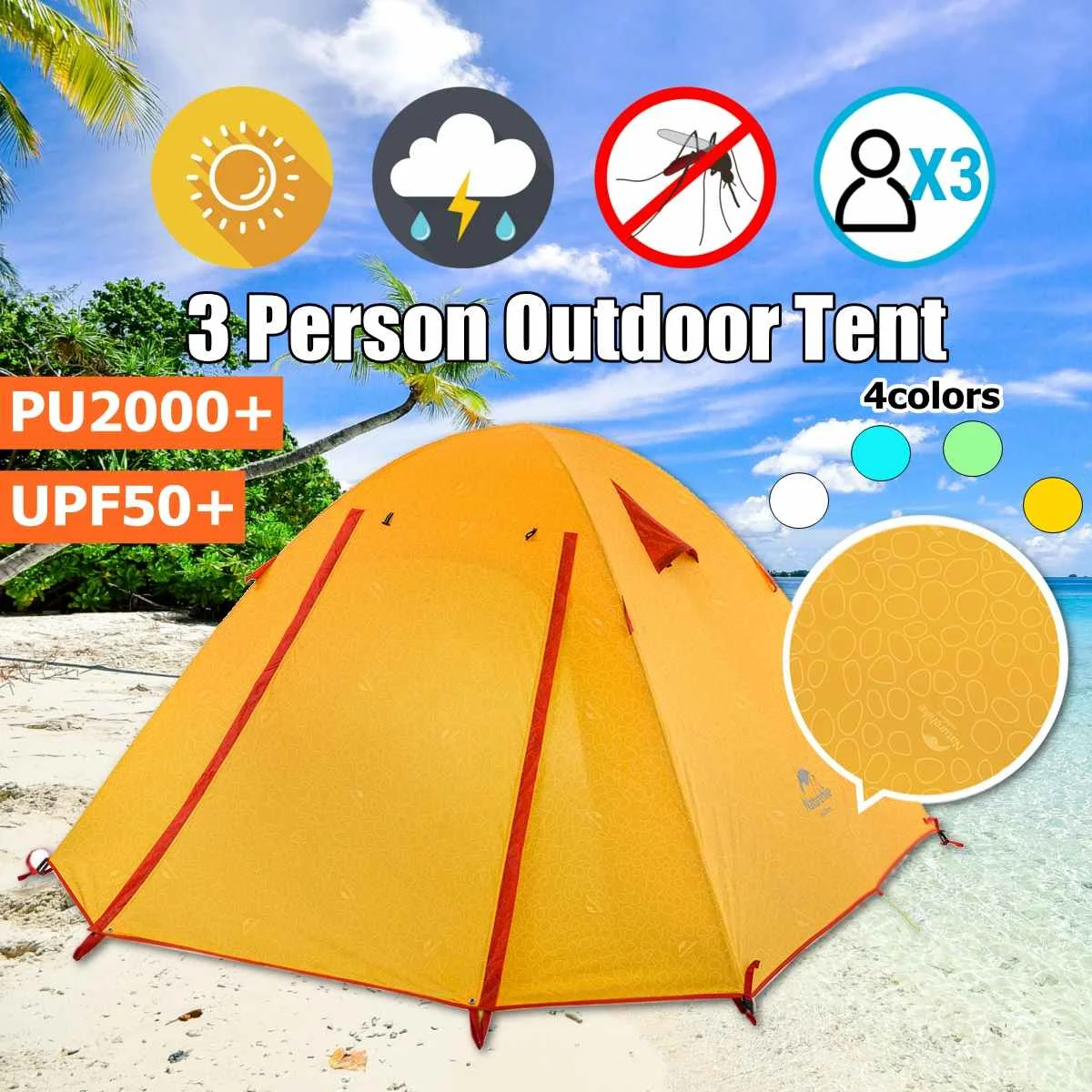 

Naturehike NH Double Aluminum Pole Outdoor Tent Camping UPF50 Anti-UV PU2000 Waterproof 3 People