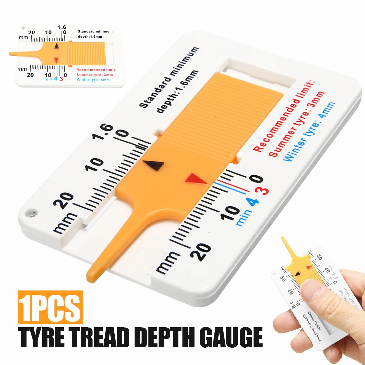 

1pc Compact Tyre Tread Depth Gauge Car Motorcycle Trailer Van Wheel Measure Tool 0~20mm for Measuring