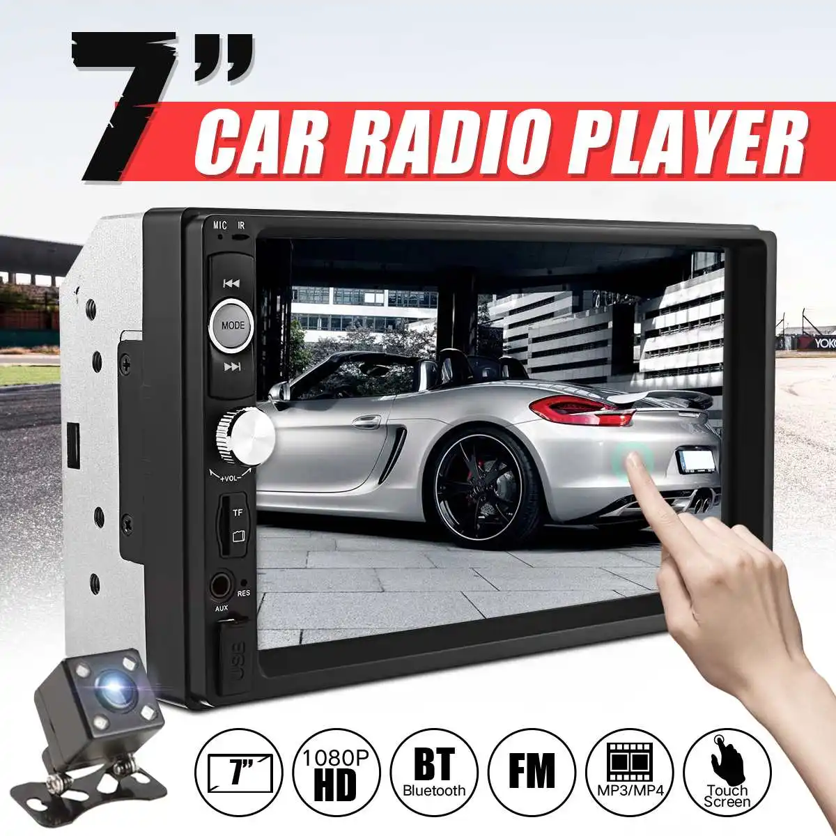 

7'' T ouch Screen 2 Din Car MP5 Stereo Player 7023D bluetooth FM Radio USB/TF/FM/AUX/Steering Wheel Control + Rear View Camera