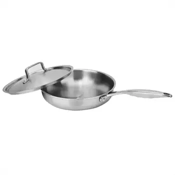 

304/403 Stainless Steel Three Layer Flat Non-stick Frying Pan with Pot Cover 24cm Hot