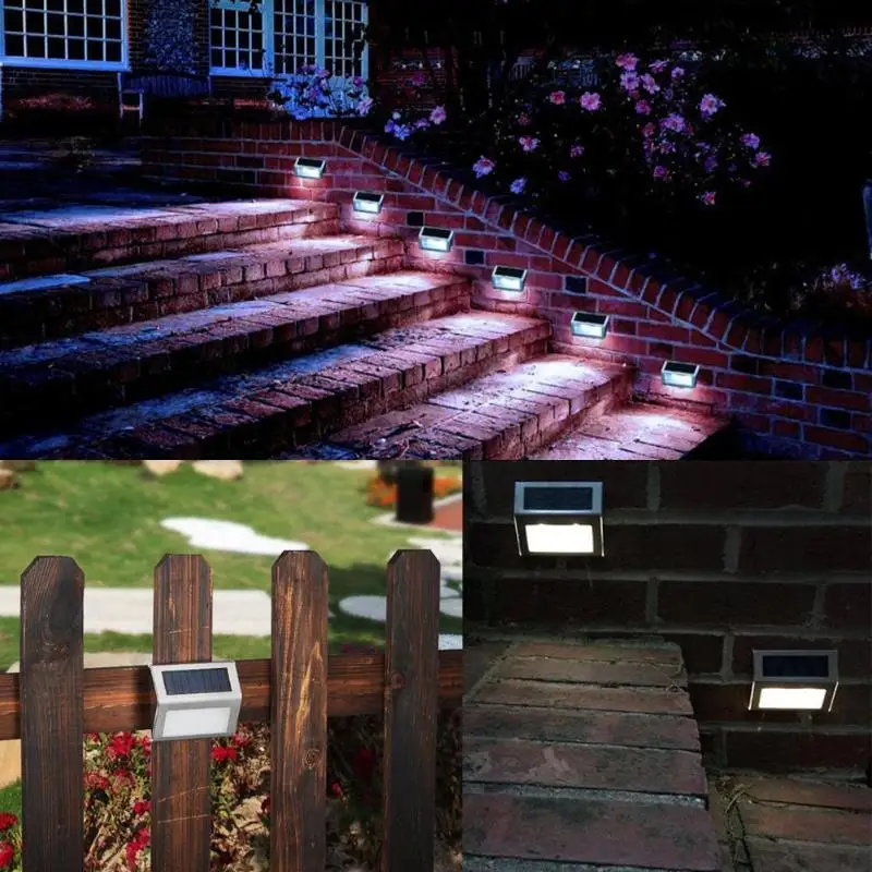 Stainless Steel 3LED Solar Stair Lights Outdoor Courtyard Pathway Lamps