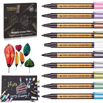 

Metallic Markers Pen for Rock Painting - Medium Point Metallic Color Glitter Markres Paint Pens For Ceramic Painting Glass,10pcs