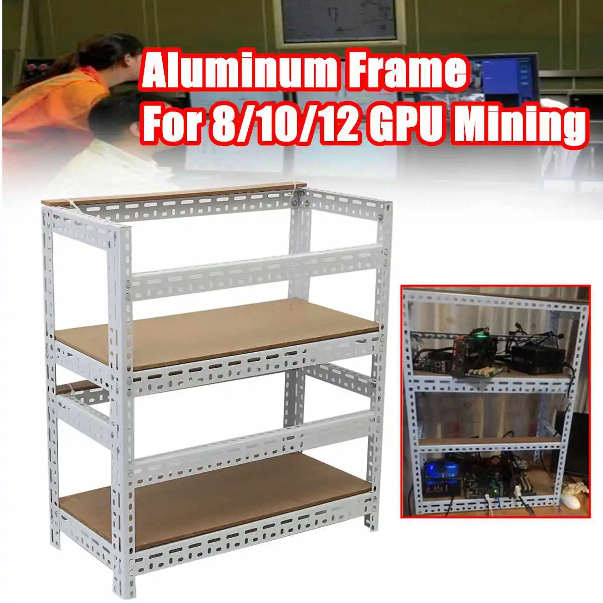 

8/10/12 GPU Aluminum Open Air Mining Miner Rig Stackable Frame Case For Ethereum