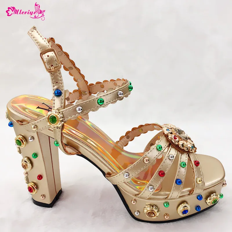 

Latest Fashion Summer High Heeled Shoes for Women Nigerian Women Party Shoes Decorated with Rhinestone Woman Shoes 2019 Spring