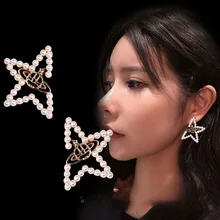 Новые европейские и американские модные серьги с пентаграммой, жемчугом и длинными ушами