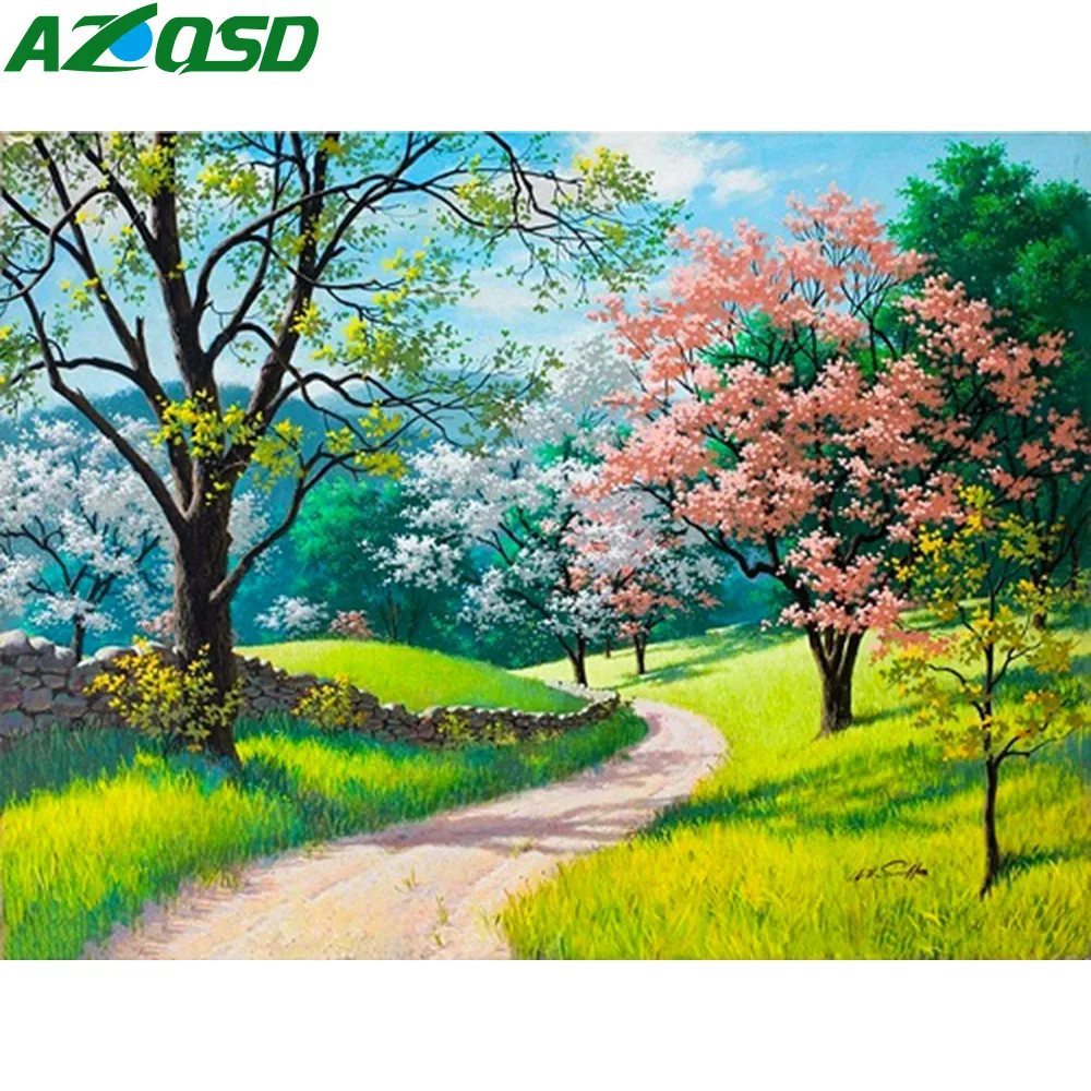 

AZQSD DIY Frameless Scenery Oil Painting By Numbers Picture Canvas Painting For Living Room Tree Landscape Home Decor SZGD137