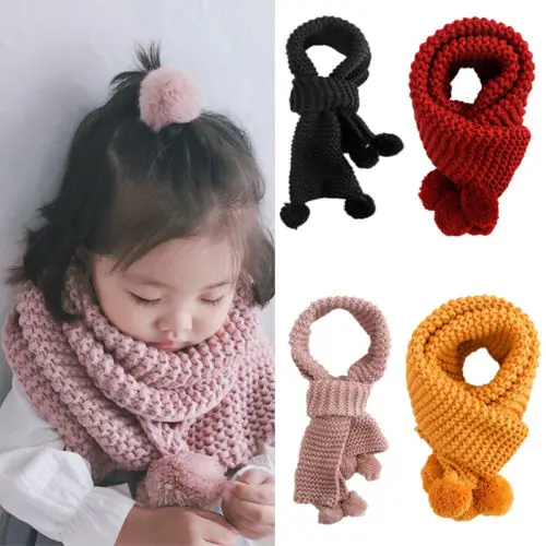 

High Quality Solid Color Scarf Baby Girl Knitting Scarf Warm Crochet Wraps Children Kids Neckerchief New Trendy Warm Scarves