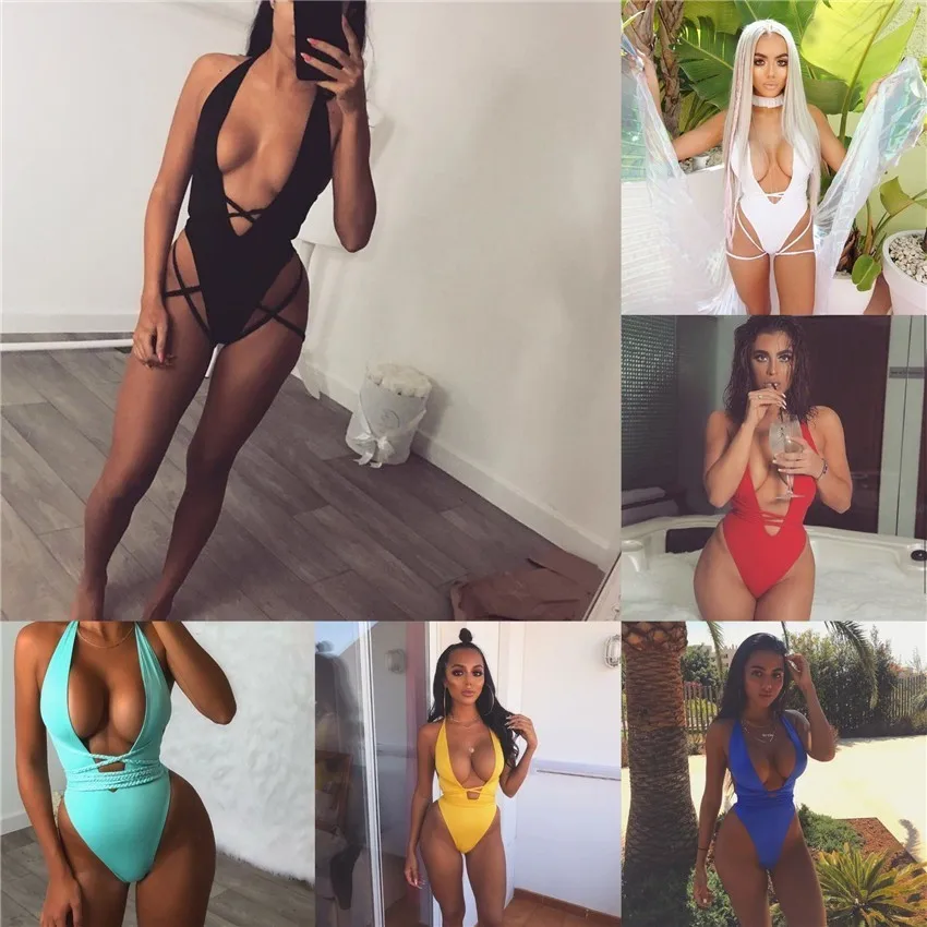 يغرق ملابس السباحة قطعة واحدة ملابس السباحة الصلبة مبطن Monokini السباحون الشاطئ ثوب السباحة 2019 الصيف الإناث رفع لباس سباحة تنصهر