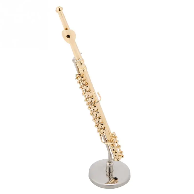 Европейская миниатюрная Флейта с подставкой и чехол, позолоченная модель инструмента, музыкальные украшения, домашние фидурины для подарков