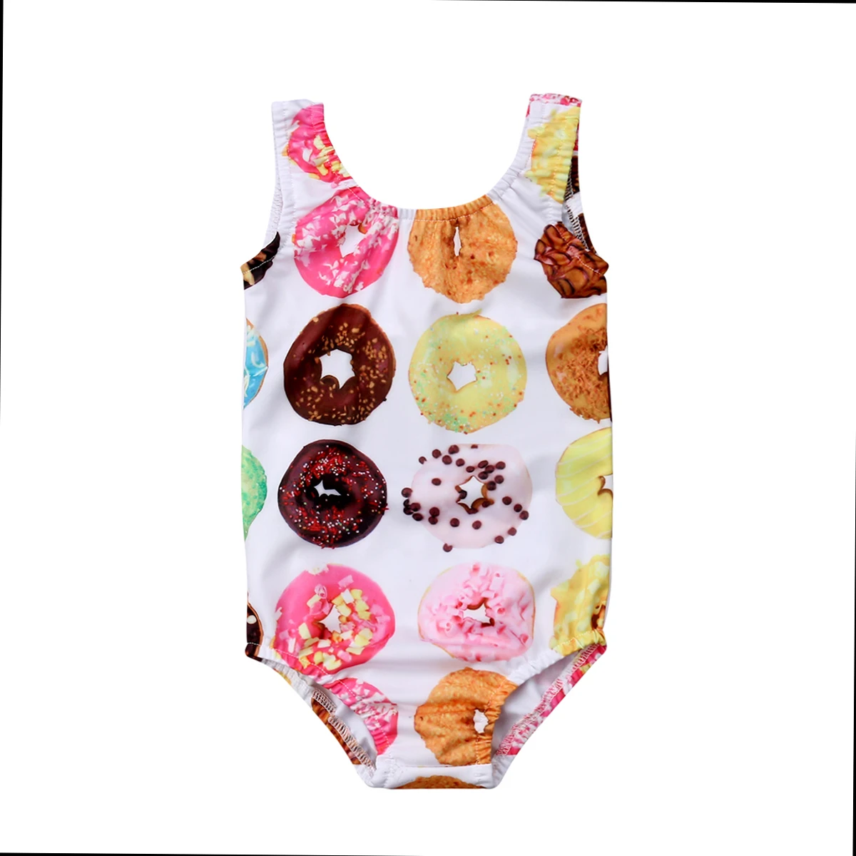 

2019 Brand New 1-6Y Toddler Kid Baby Girl Toddler Donut Print Swimsuit Sleeveless One Piece Swimwear Bathing Suit Bikini Tankini