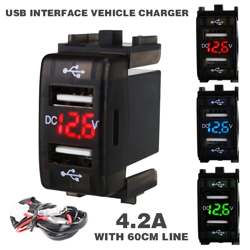 العالمي 4.2A مأخذ شاحن السيارة المزدوج USB ميناء الشحن الفولتميتر عرض محول ل هاتف محمول الأخضر الأزرق الأحمر LED عرض