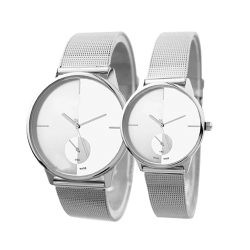 Women s Men s Classic Quartz Stainless Steel Mesh Band Wrist Watch Lover s Gift couple 2