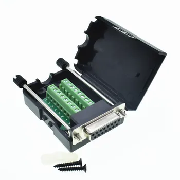 

DB15 Connectors D-SUB Female Male 2 Row 15 Pin Plug Breakout Terminals Board Connector Screw Nut Type Black Plastic Cover