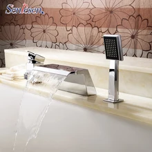 Senlesen ванной кран Chrome польский Одной ручкой Водопад Носик W/ручной душ abs для ванная комната смеситель для душа краны