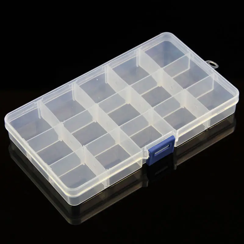 New 15 Grids Jewelry Nail Art Beads Tool Craft Adjustable Translucent Organizer Storage Box Case Bin