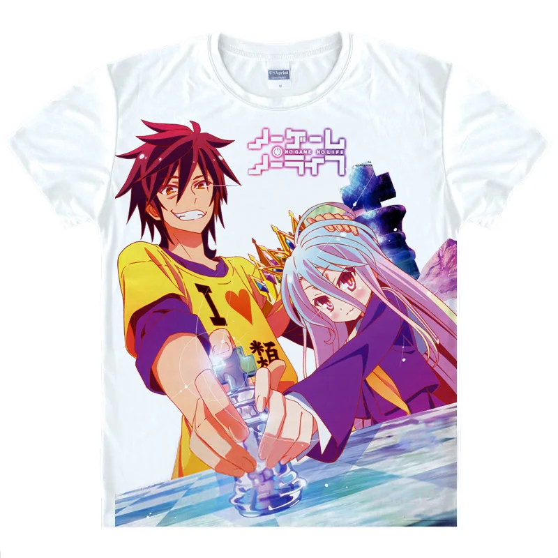 Футболка для косплея из аниме No Game Life Shiro & Sora повседневный топ с коротким рукавом