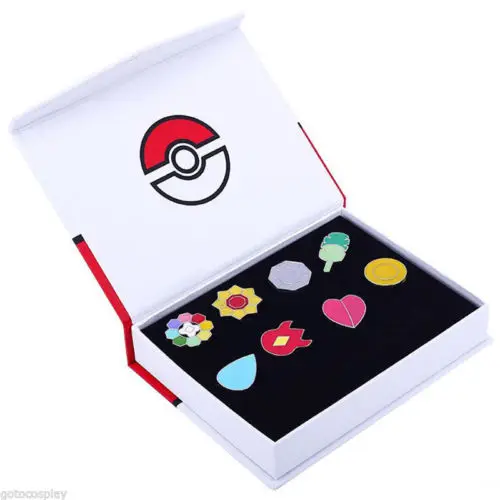 

Cosplay POKEMON Gym Badges in box Indigo League Set 8pcs Kanto Badge Pin