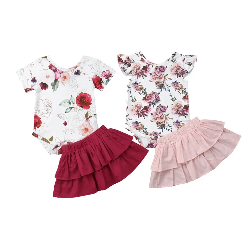 

Toddler Girl Clothes Princess Girl Cloth Set Sweet Fashion Newborn Kids Girls Pink Flowers Top Summer Romper Dress Outfits Set