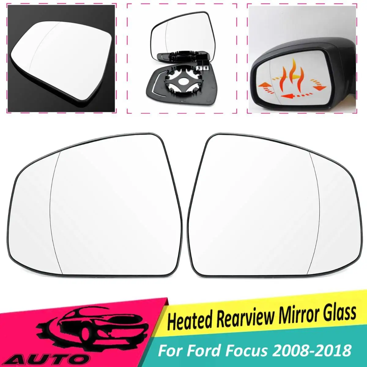 

1 Pair Front Door Side Wing Heated Rearview Warming Mirror Glass Lens Replacement For Ford for Focus 2008 2009 10 11-2018 RHD