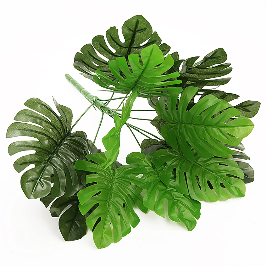 

Artificial Plant Branch Decorative Vivid Fake Monstera Leaves Home 12Pcs/Branch Green Jungle Leaves Island Party Table Decor
