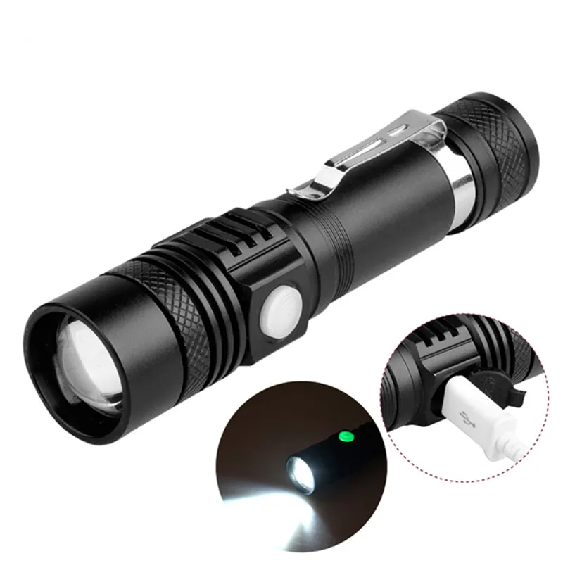 Portable Mini WT518 T6 1000Lumens 3 Modes Black Zoomable LED Flashlight Lighting Clicky Clip on