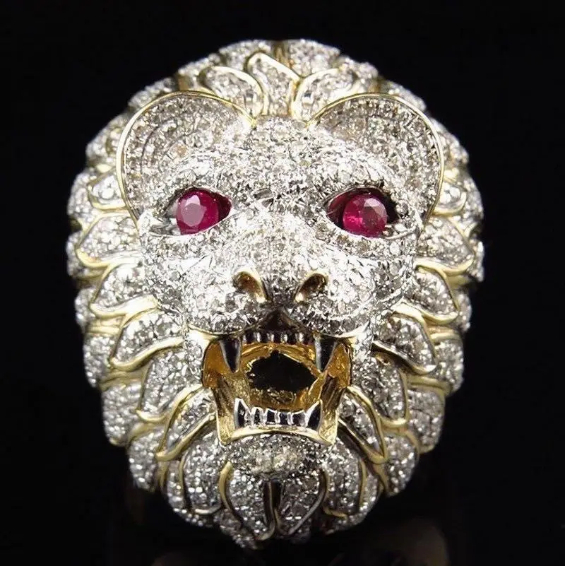 

1pc Support Drop Ship Red-eyed Golden-haired Lion Ring 316L Stainless Steel Man Boy Fashion Hot Punk Red Horror beast Ring