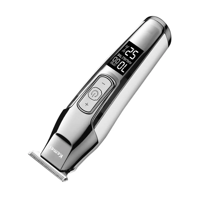 

New Hot Kemei Km-5027 Hairdressing Professional Hair Clipper Lcd Display 0Mm Bald Beard Trimmer For Men Diy Electric Cutter Ha