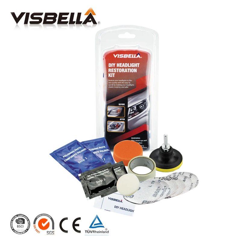 Visbella 2KIT/Лот DIY налобный фонарь реставрация фары осветлитель комплект для автомобильных налобных линз полированная паста ремонт ручных инструментов наборы