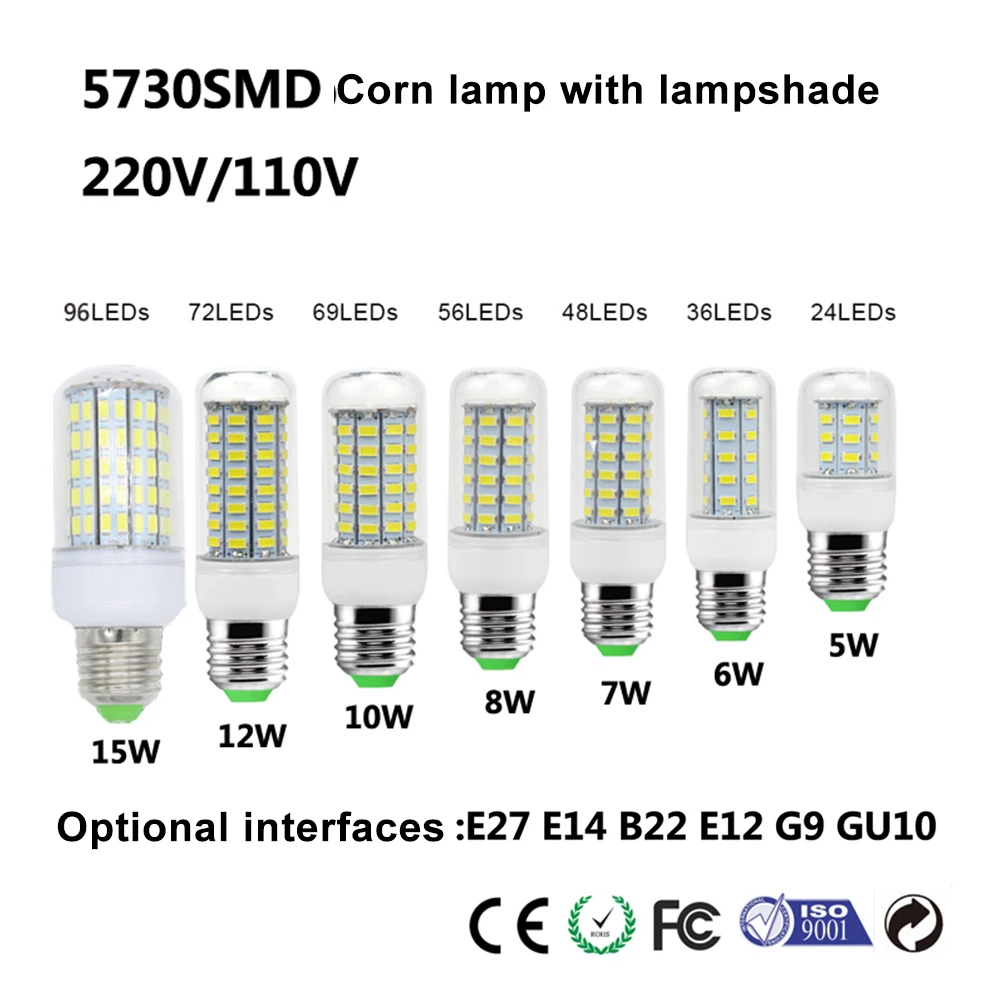 E27 E14 Светодиодная лампа 220 В B22 G9 SMD 5730 светильник 24 36 48 56 69 72 LED s Кукуруза для