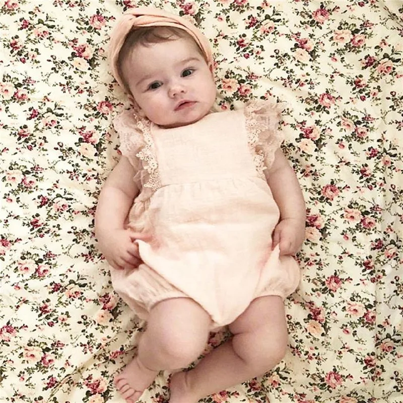 الصيف الوليد الاطفال الطفل الفتيات ملابس القطن رومبير قصيرة الأكمام كشكش الصلبة بذلة تتسابق الملابس 0-24 M