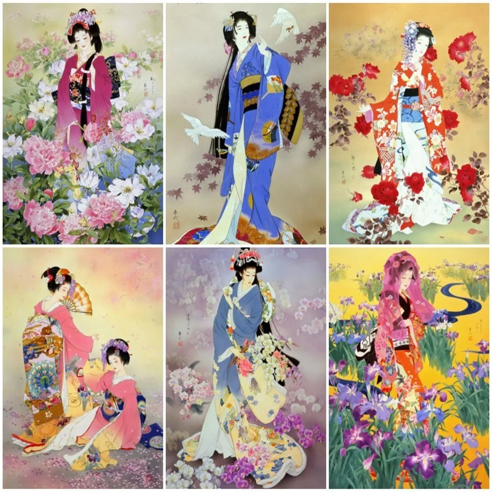 

Huacan 5D Japanese Diamond Painting Full Square Ancient Beauty Embroidery Sale Rhinestone Picture Diamond Mosaic Home Decor