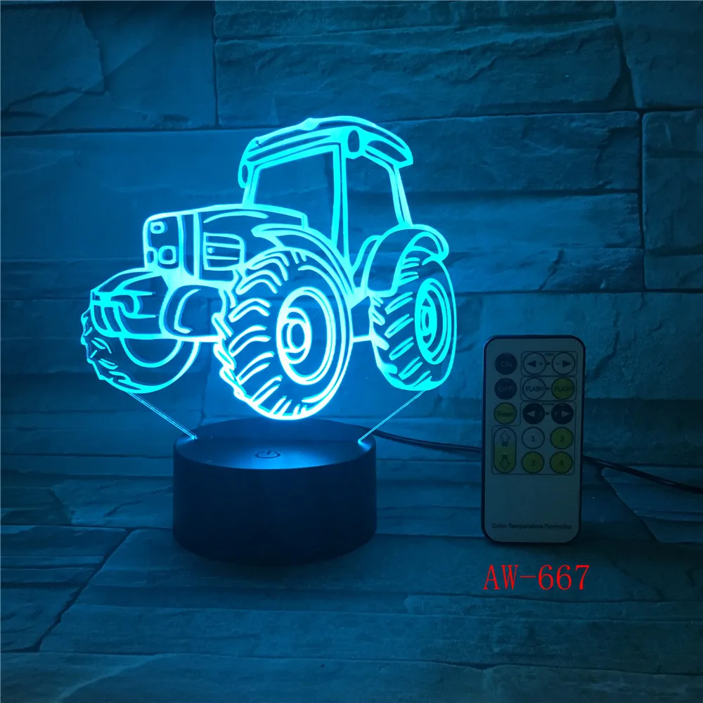 3D LED ночник динамический трактор автомобиль с 7 видов цветов свет для украшения