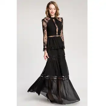 Rosa Blanco Negro Sheer Vintage Lace Vestido Cumpleanos Club Sexy Para Mujer Vestido De Fiesta Longitud Hasta El Piso De Manga Larga Vestidos De Verano Para Mujer Descuento De Venta 26 Ropa