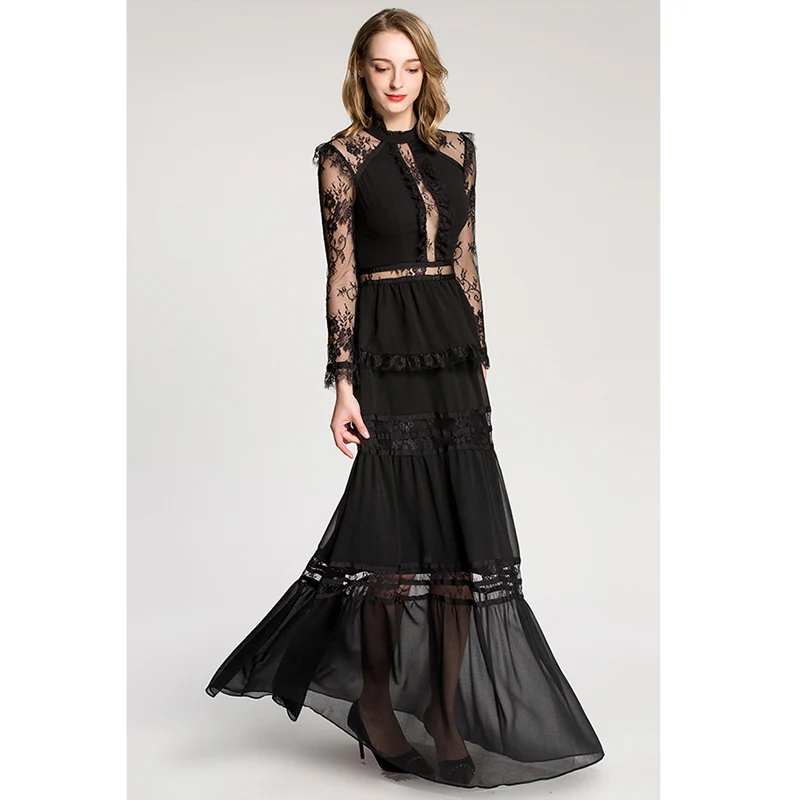 

pink/white/black sheer vintage lace dress birthday club sexy womens party dress floor length long sleeve women's summer dresses