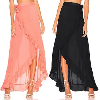 

Women Girls Long Maxi Chiffon Skirt Prom Gown Beach Boho High Waist Summer Holiday Sundress Solid Ruffle